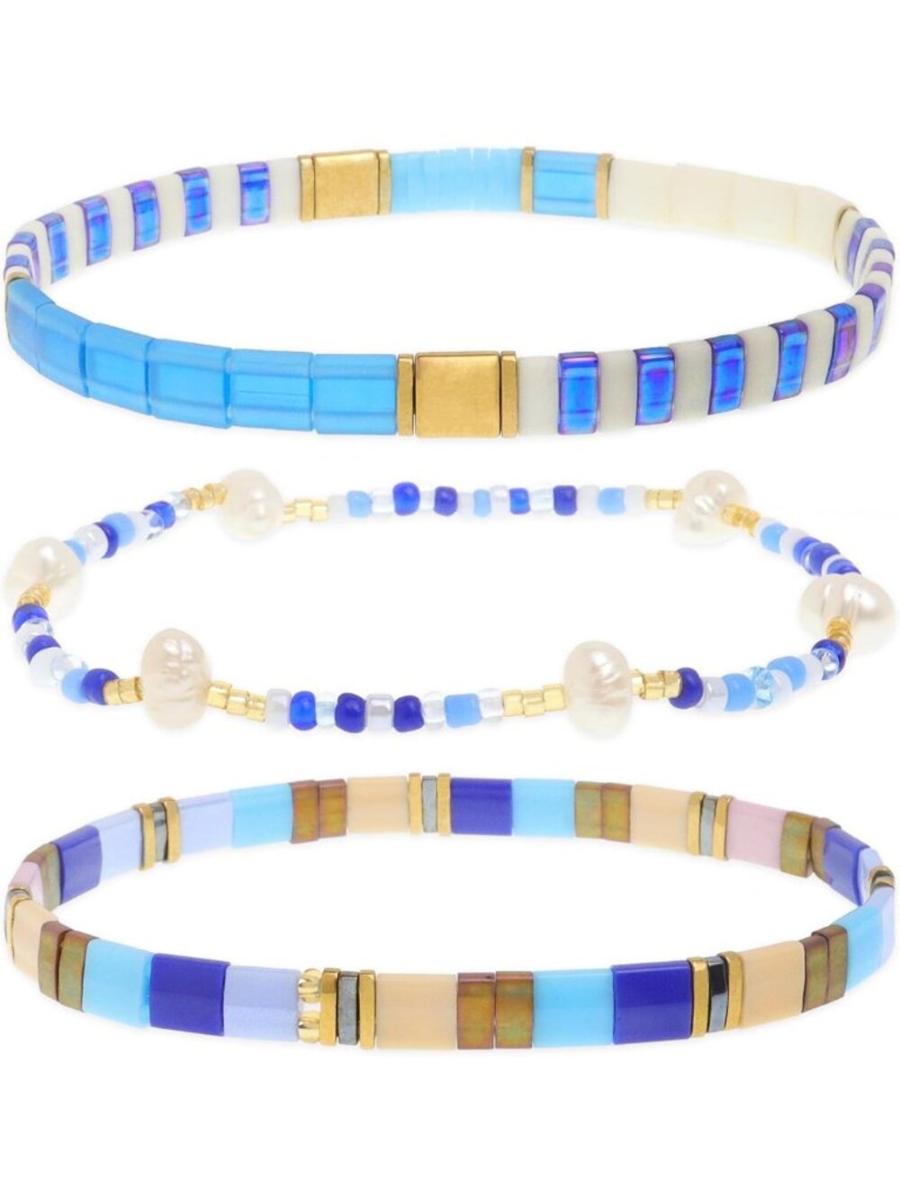 Boho Handmade Pearl Seed Bead Stack Bracelets Set for Women - Colorful Stretch